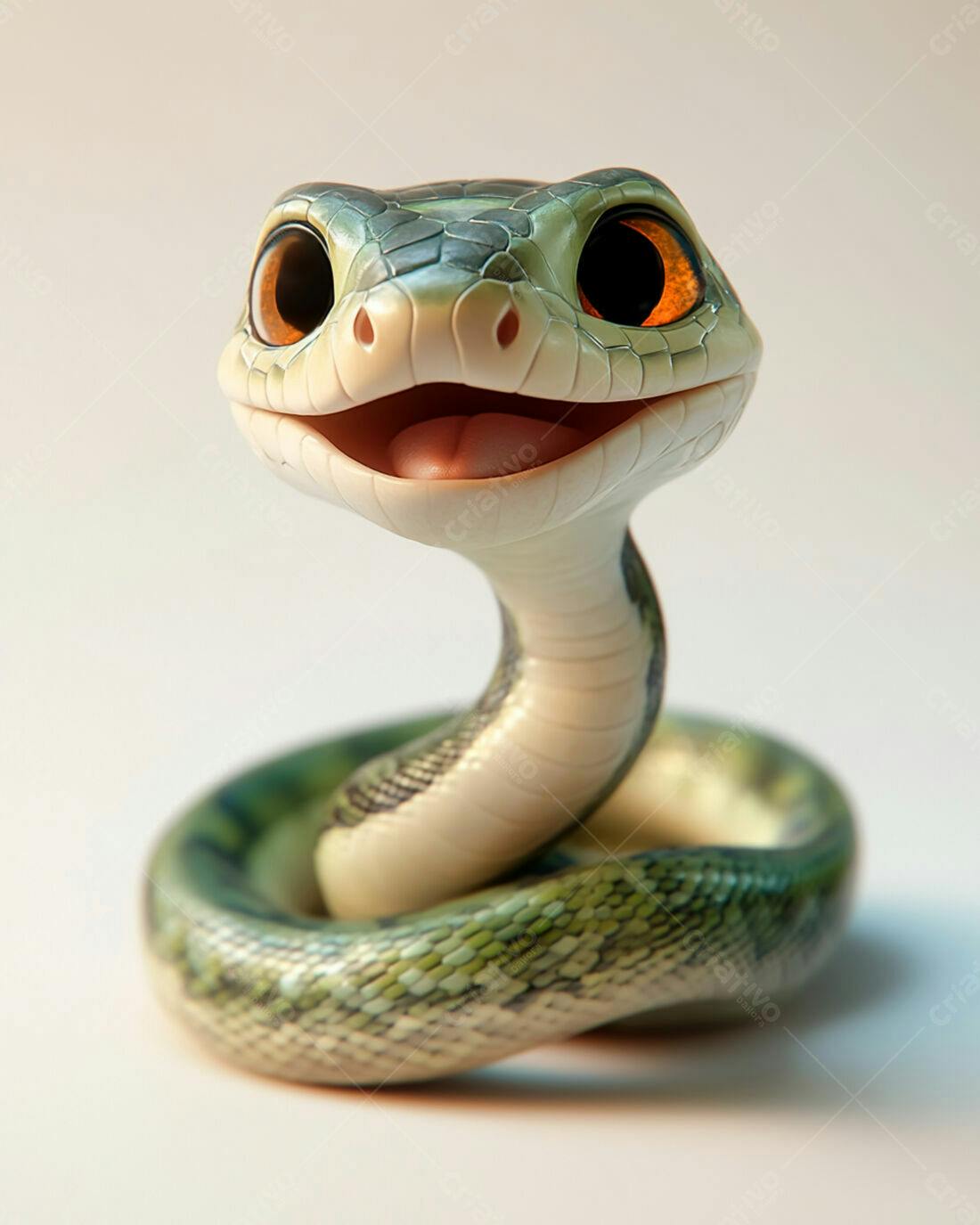 Cobra fofa em tons verdes sorrindo