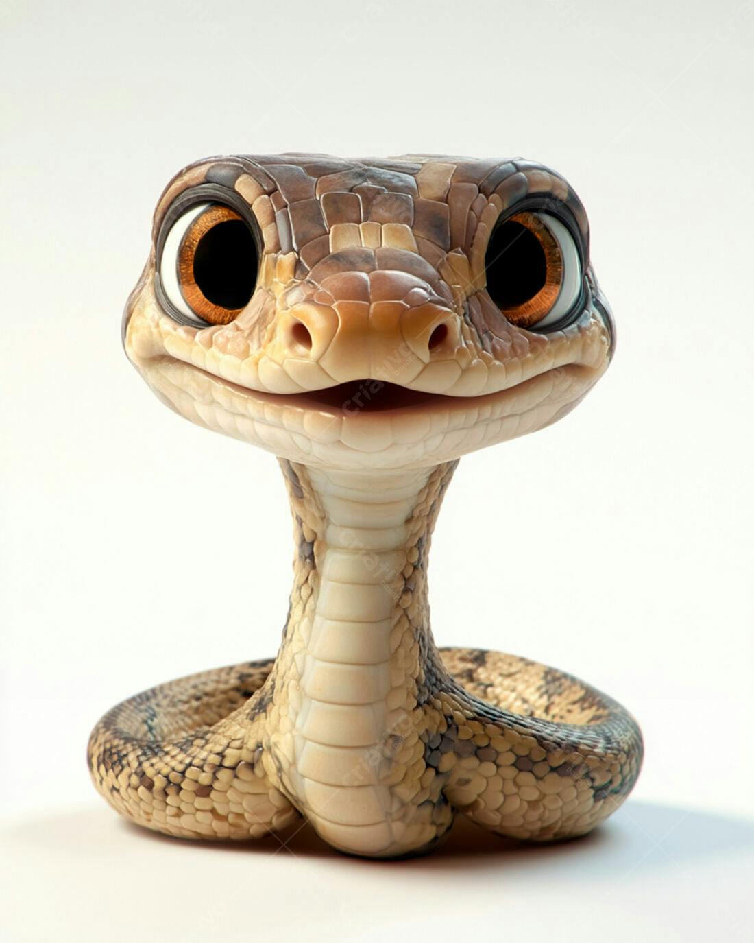 Cobra fofa com olhos grandes fundo branco