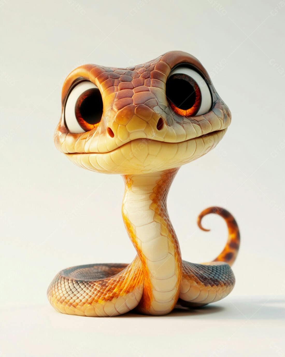 Cobra fofa com olhos grandes tons laranja e marrom