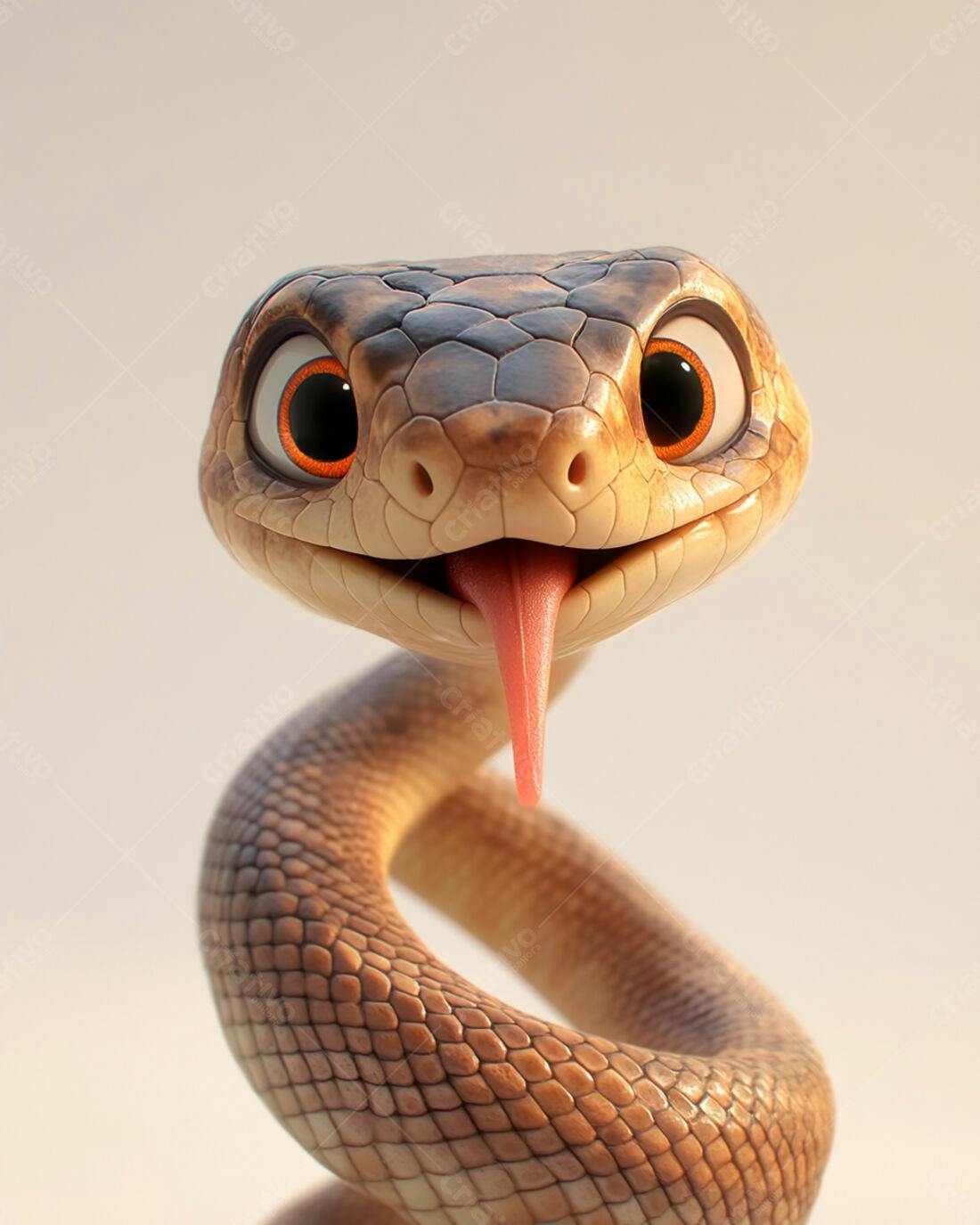 Cobra fofa com língua rosa fundo branco
