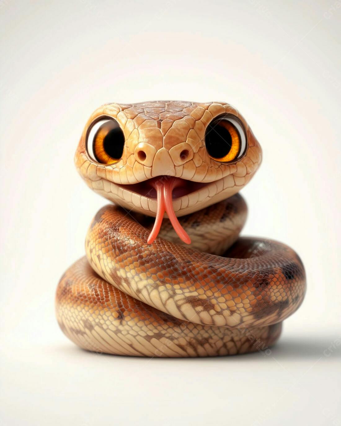 Cobra fofa enrolada fundo branco