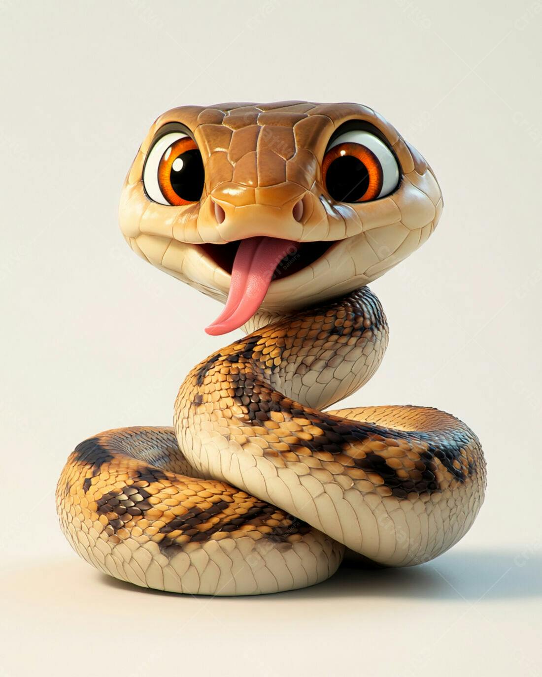 Cobra fofa enrolada fundo branco