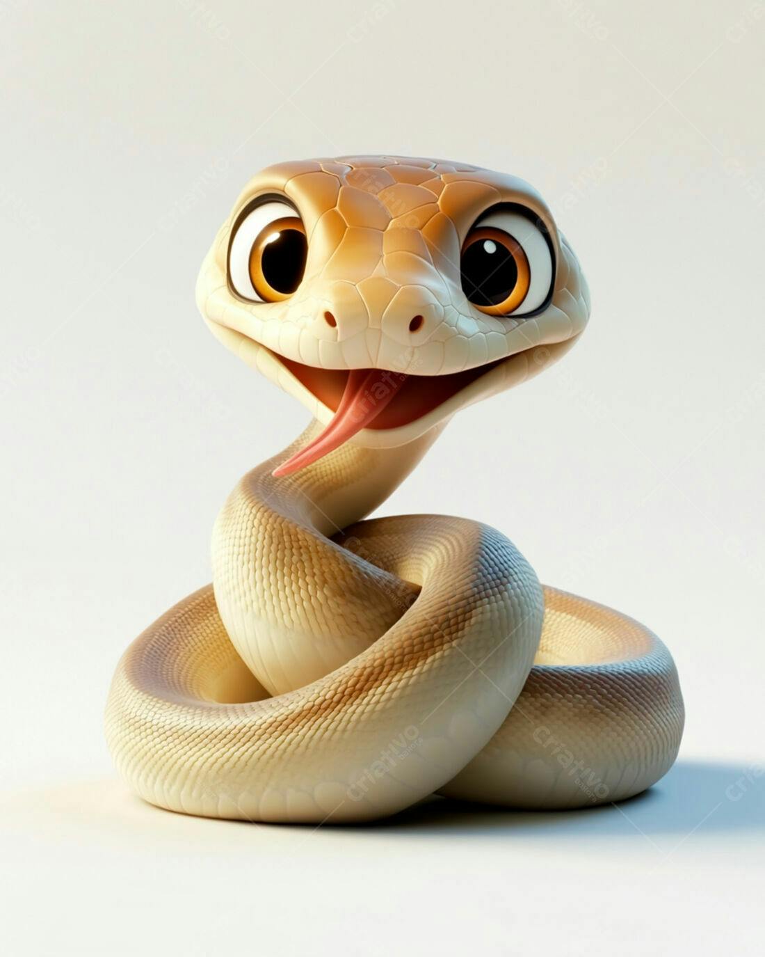 Cobra fofa enroscada fundo branco
