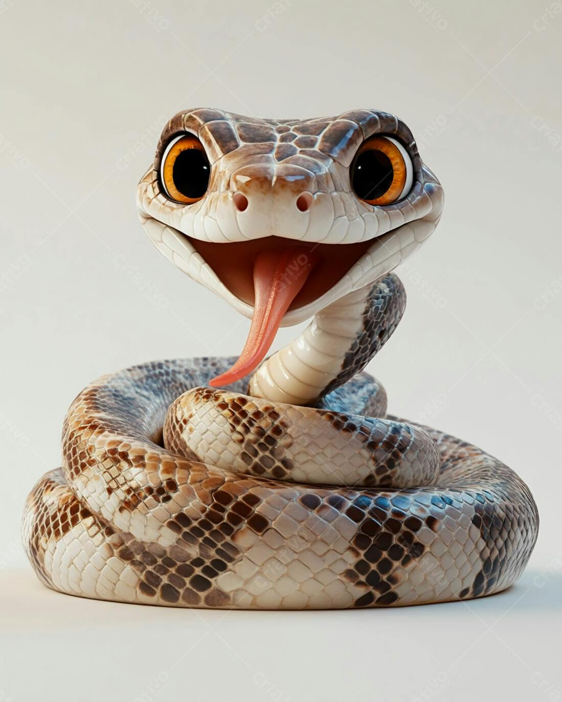 Cobra fofa enrolada fundo branco