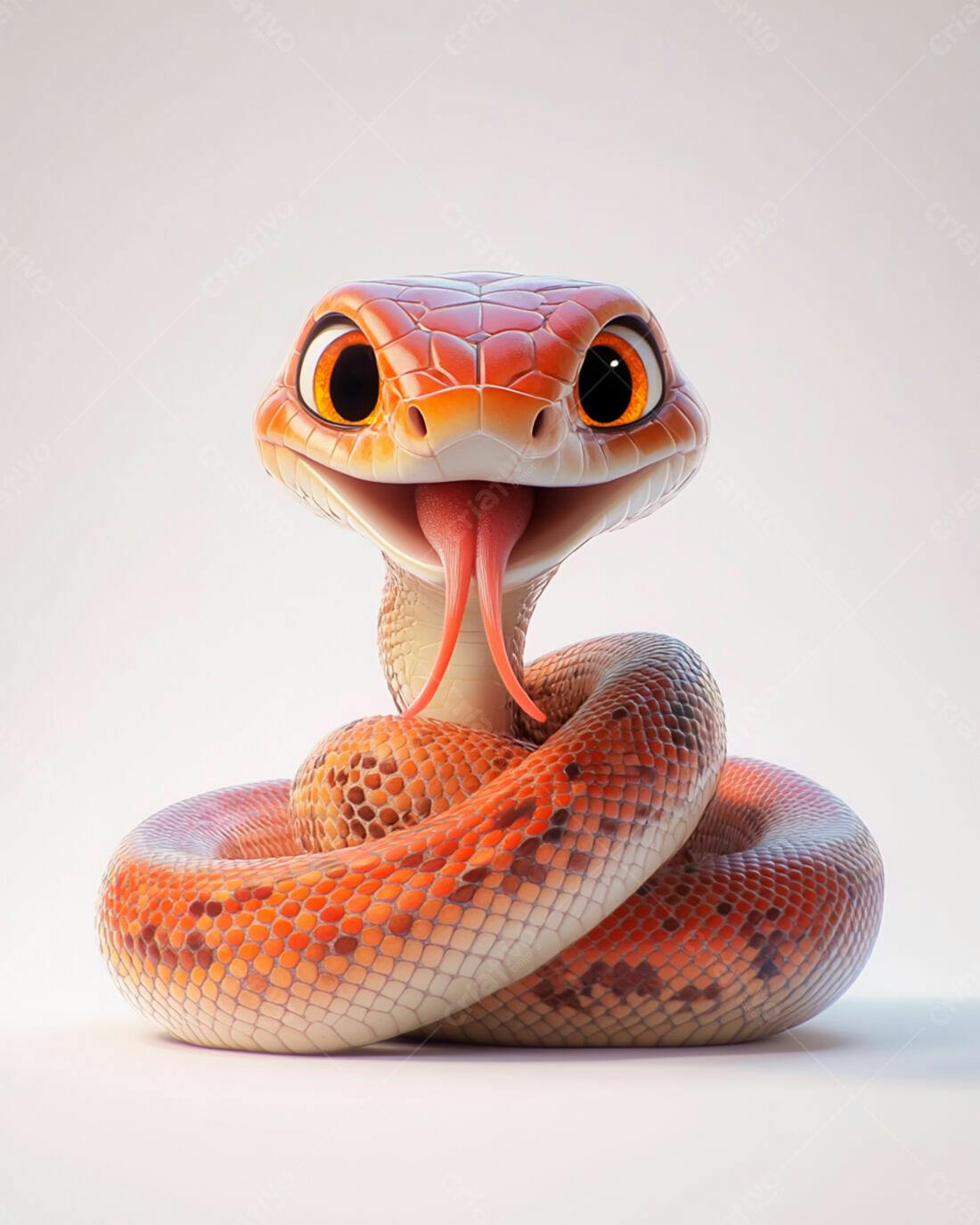 Cobra fofa enrolada fundo branco