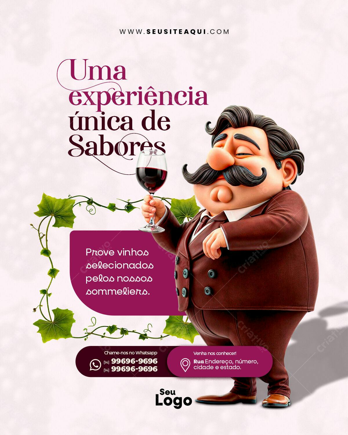 Flyer para Degustação de Vinhos PSD Editável