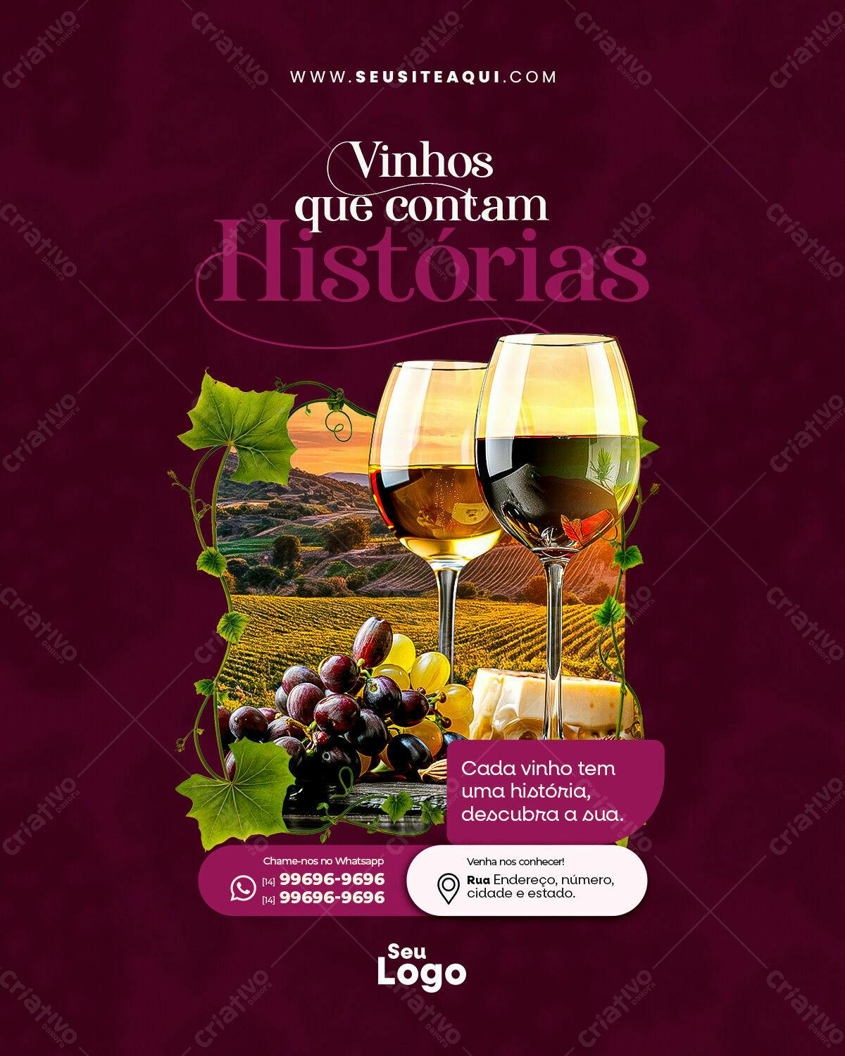Flyer para Degustação de Vinhos PSD Editável