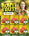 Week of hortifruti flyer with editable 3d seal feed