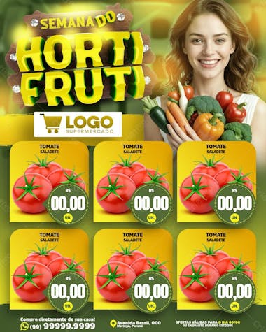 Encarte semana do hortifruti com selo 3d editável feed