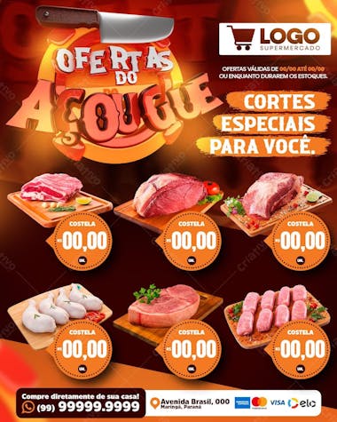 Encarte ofertas do açougue com selo 3d feed