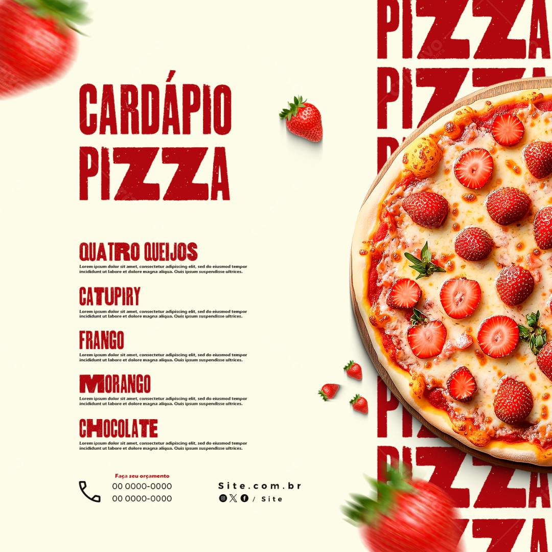 Cardápio de Pizza com Morango PSD Editável