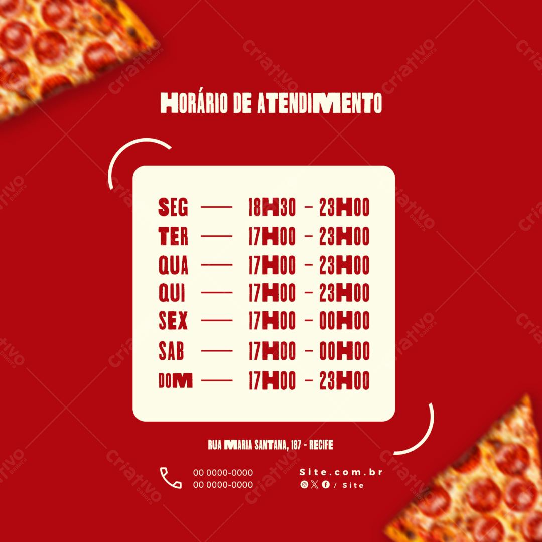 PSD Post para Pizzaria com Horário de Funcionamento