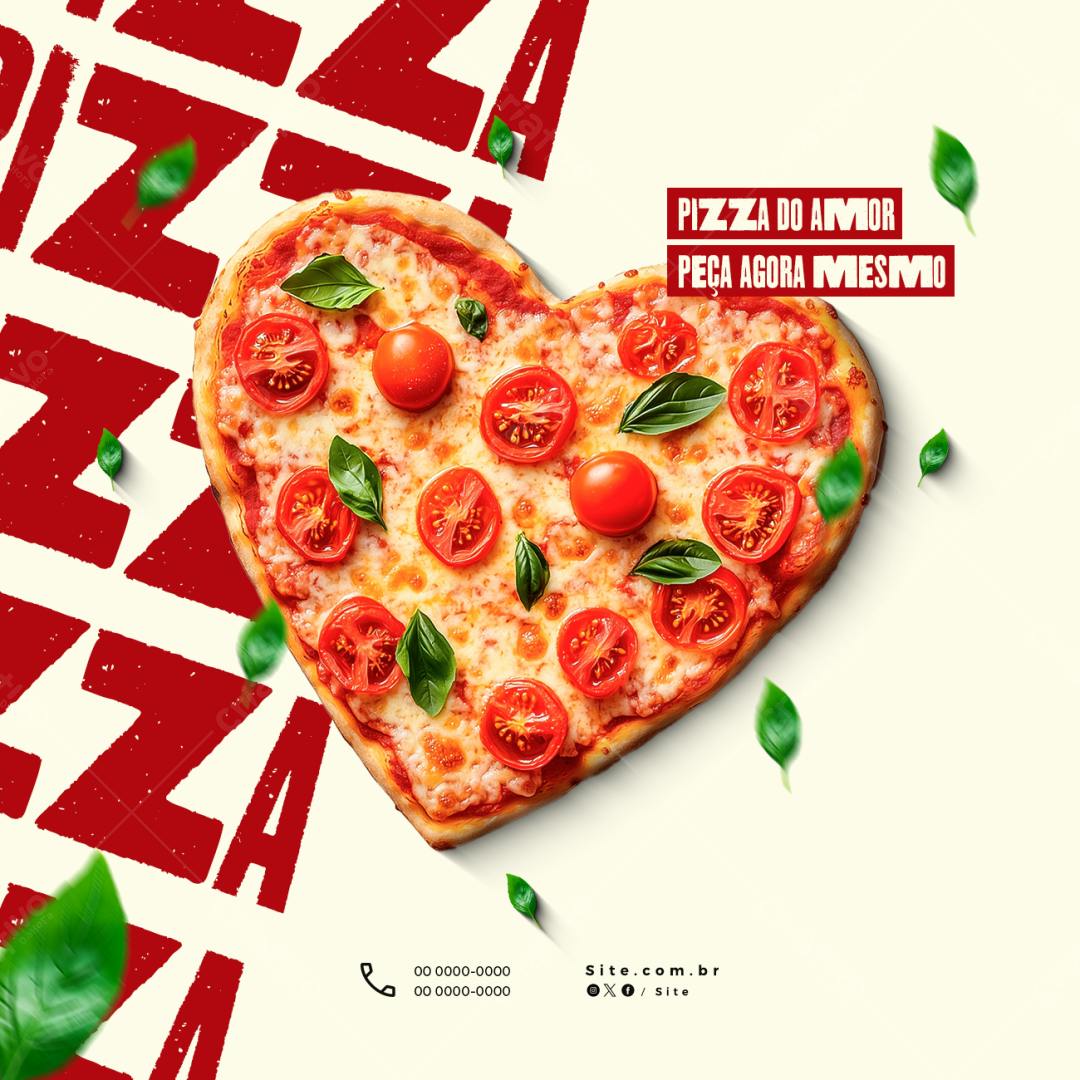 Flyer Dia dos Namorados Pizza em Formato de Coração PSD Editável