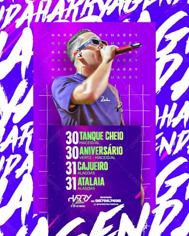 Agenda semanal harry oliveira (feed e stories)