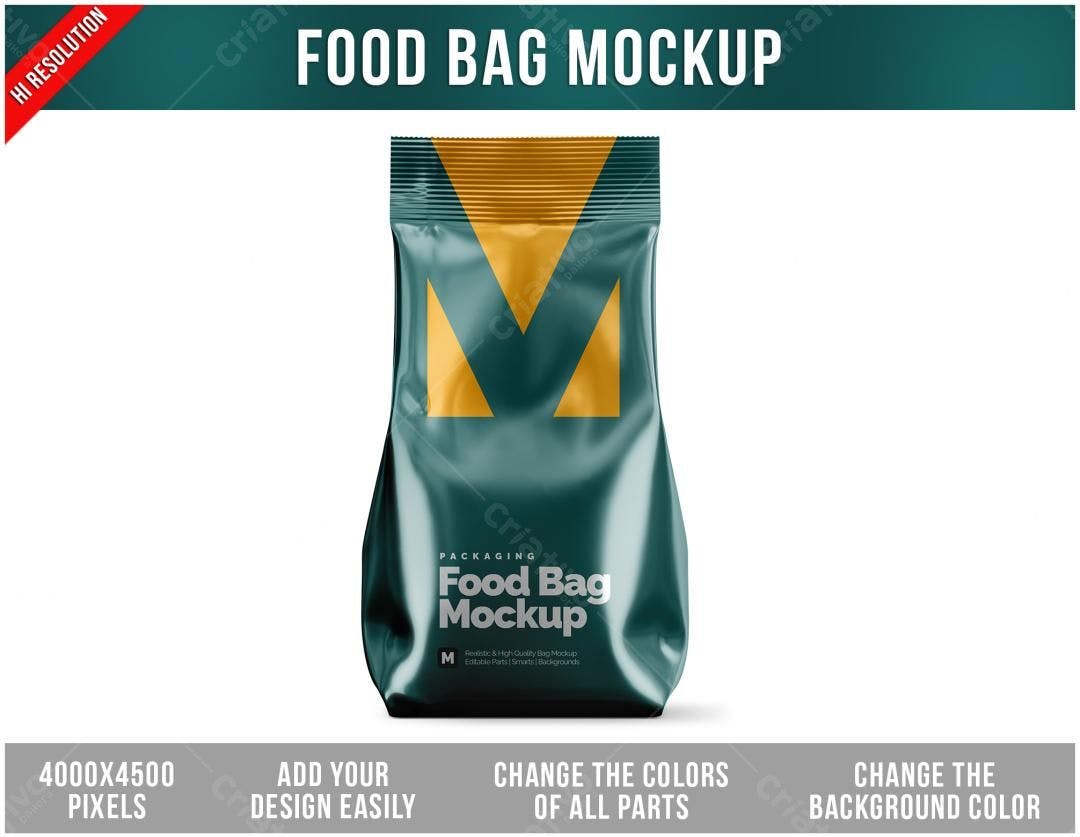 Mockup de Embalagem de Alimento: Verde e Dourado