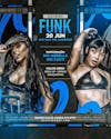 Flyer for funk events with 3d elements and editable color.