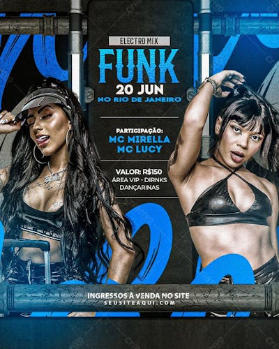 Flyer Para Eventos Funk Com Elementos 3D E Cor Editável