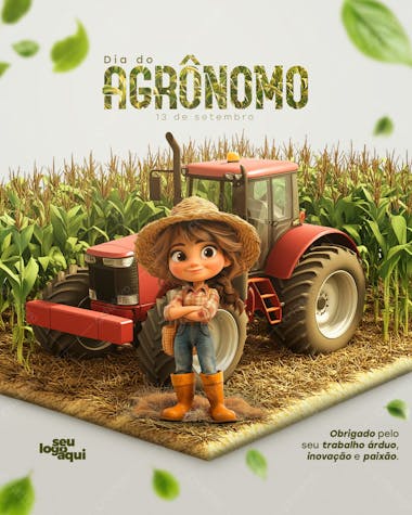 Dia do agrônomo, arte editável, social media