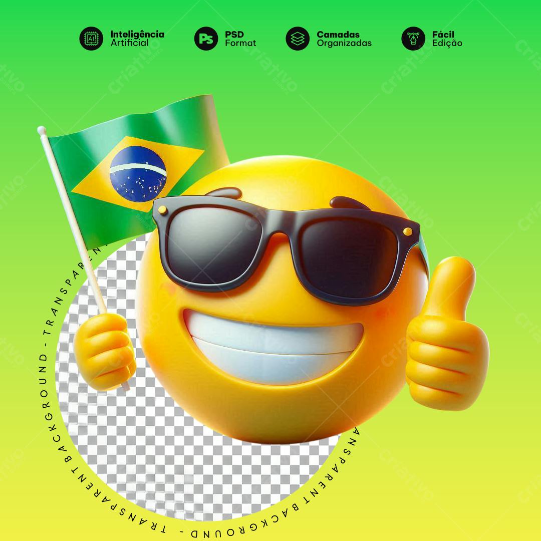 Emoji com bandeira Brasil PNG com fundo transparente