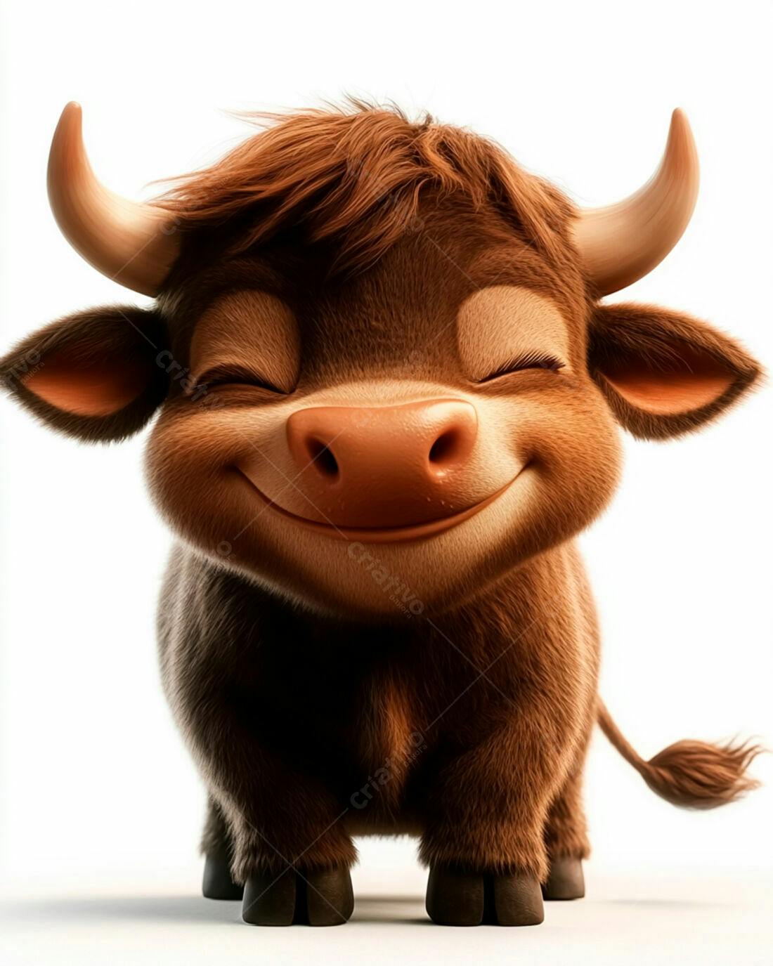 Touro animado fofo sorrindo fundo branco
