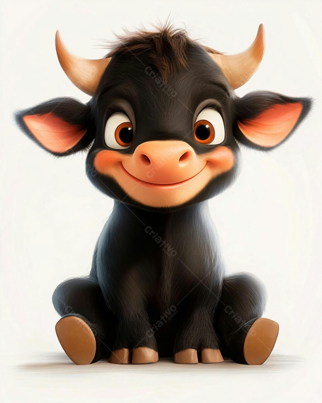 Touro Cartoon Preto Sorrindo