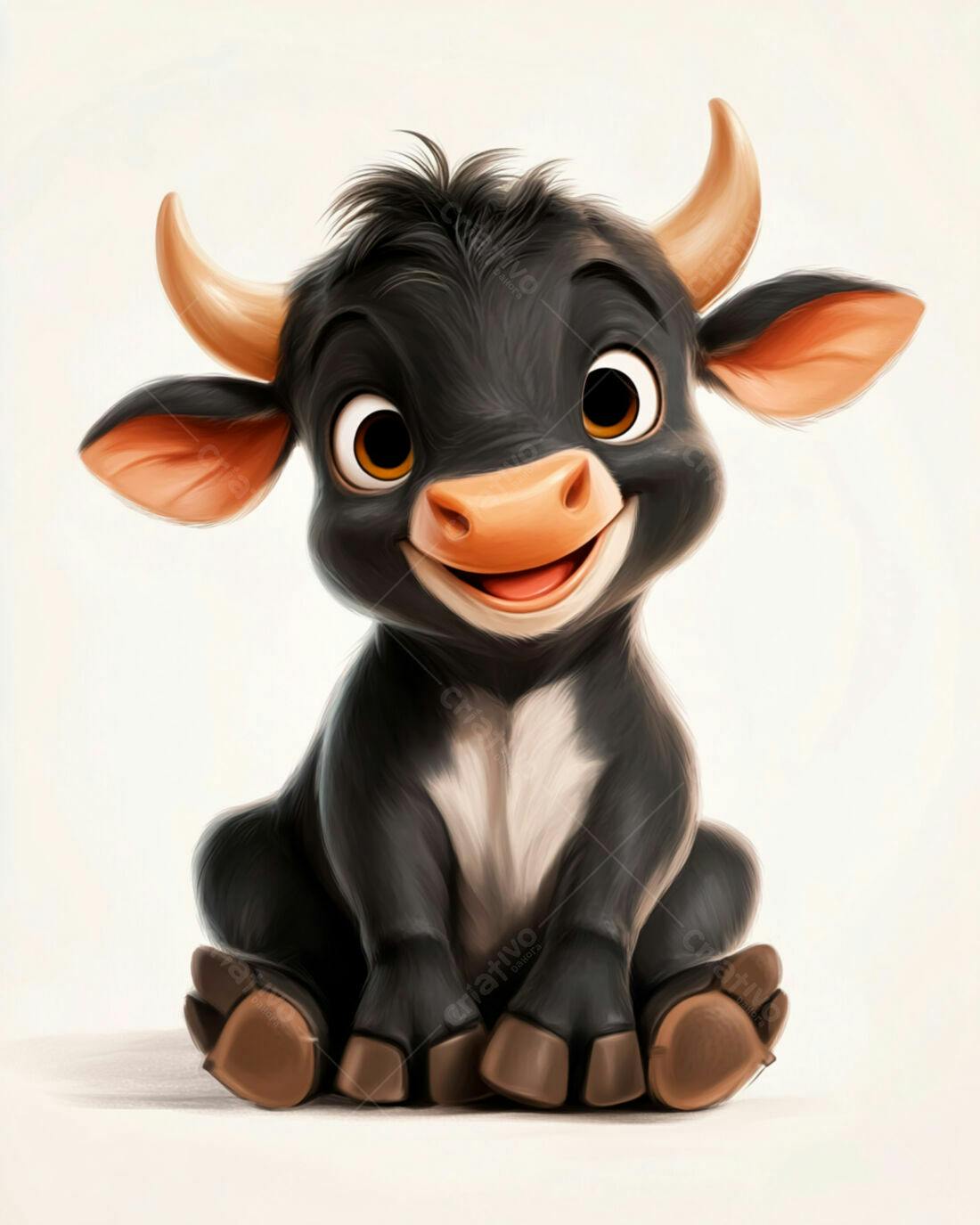 Bebê Touro Preto Feliz desenho animado