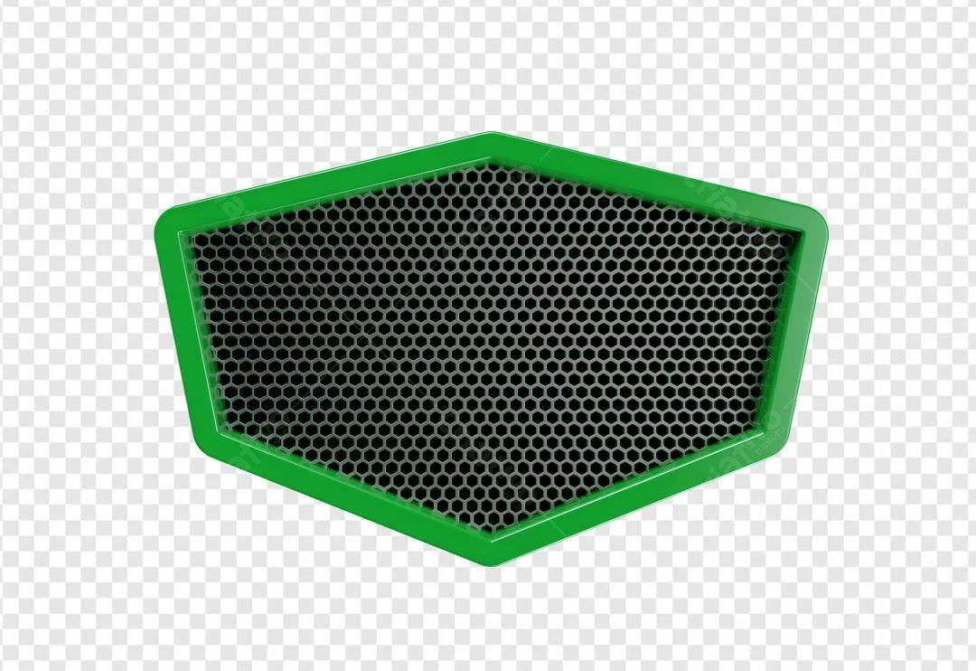 Selo 3D hexagonal verde e metálico