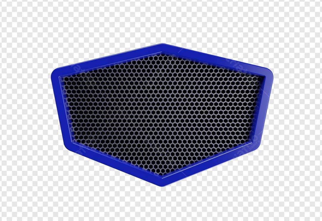 Selo 3D hexagonal azul e metálico