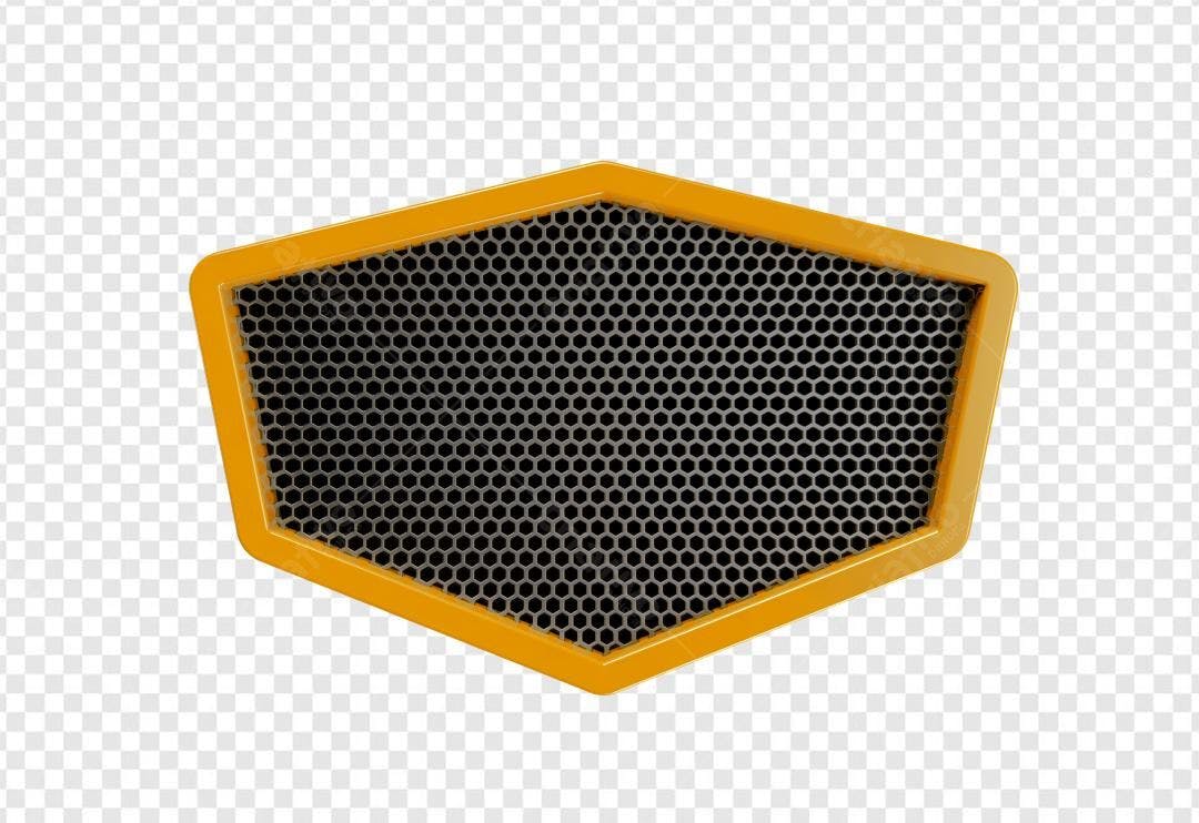 Selo 3D Hexagonal Amarelo e Cinza Metálico