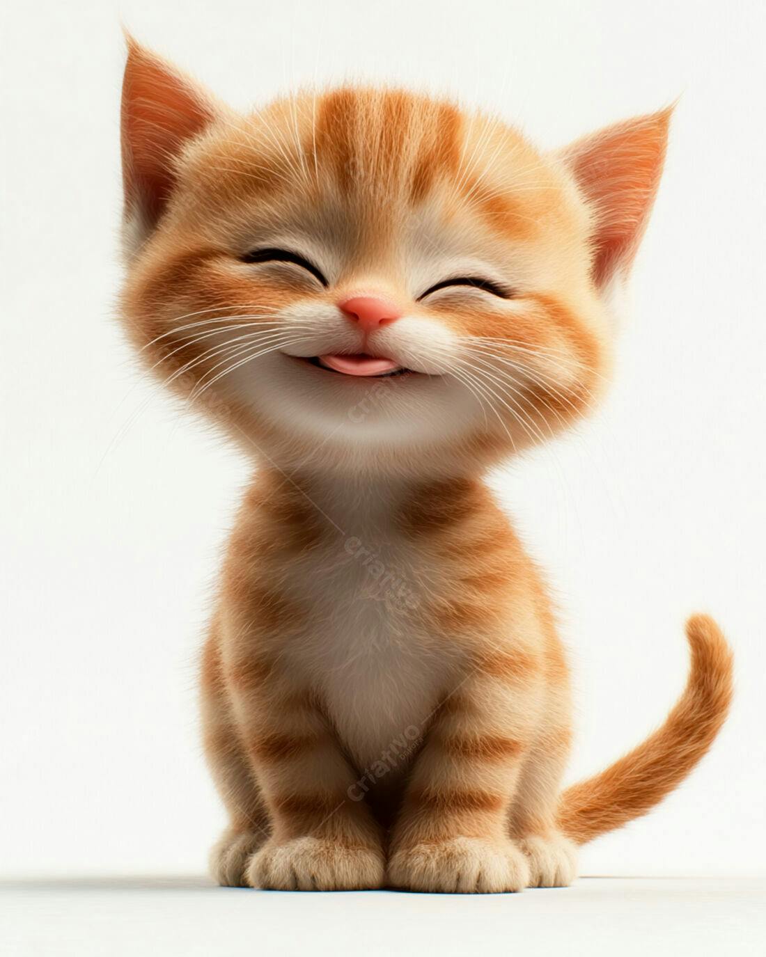 Gatinho ruivo feliz com a língua de fora