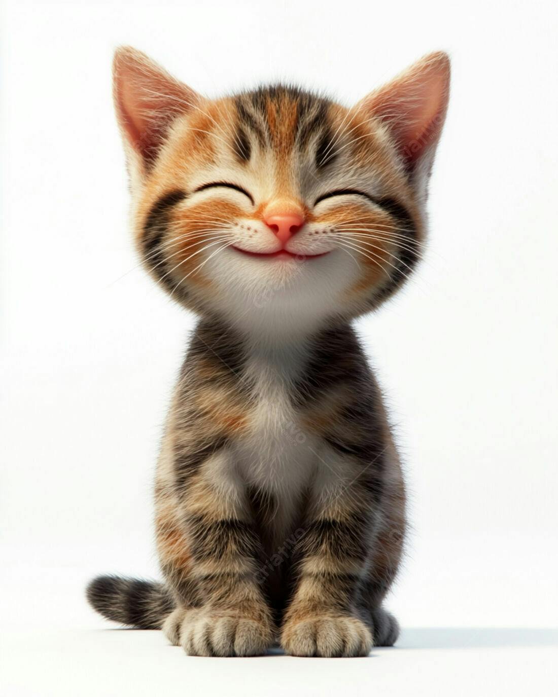 Gatinho feliz com olhos fechados fundo branco