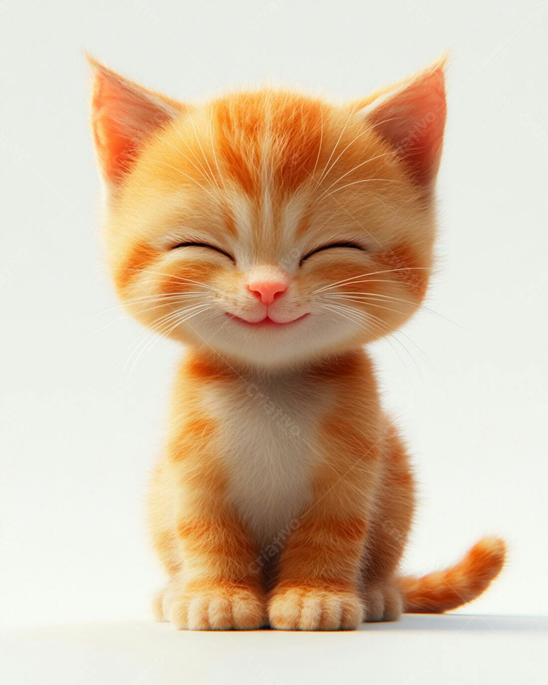 Gatinho Laranja Sorrindo fundo branco