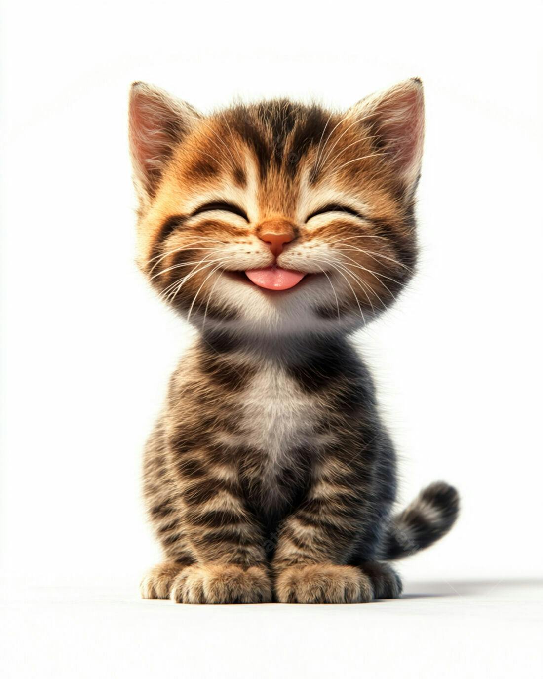 Gatinho feliz com a língua de fora fundo branco
