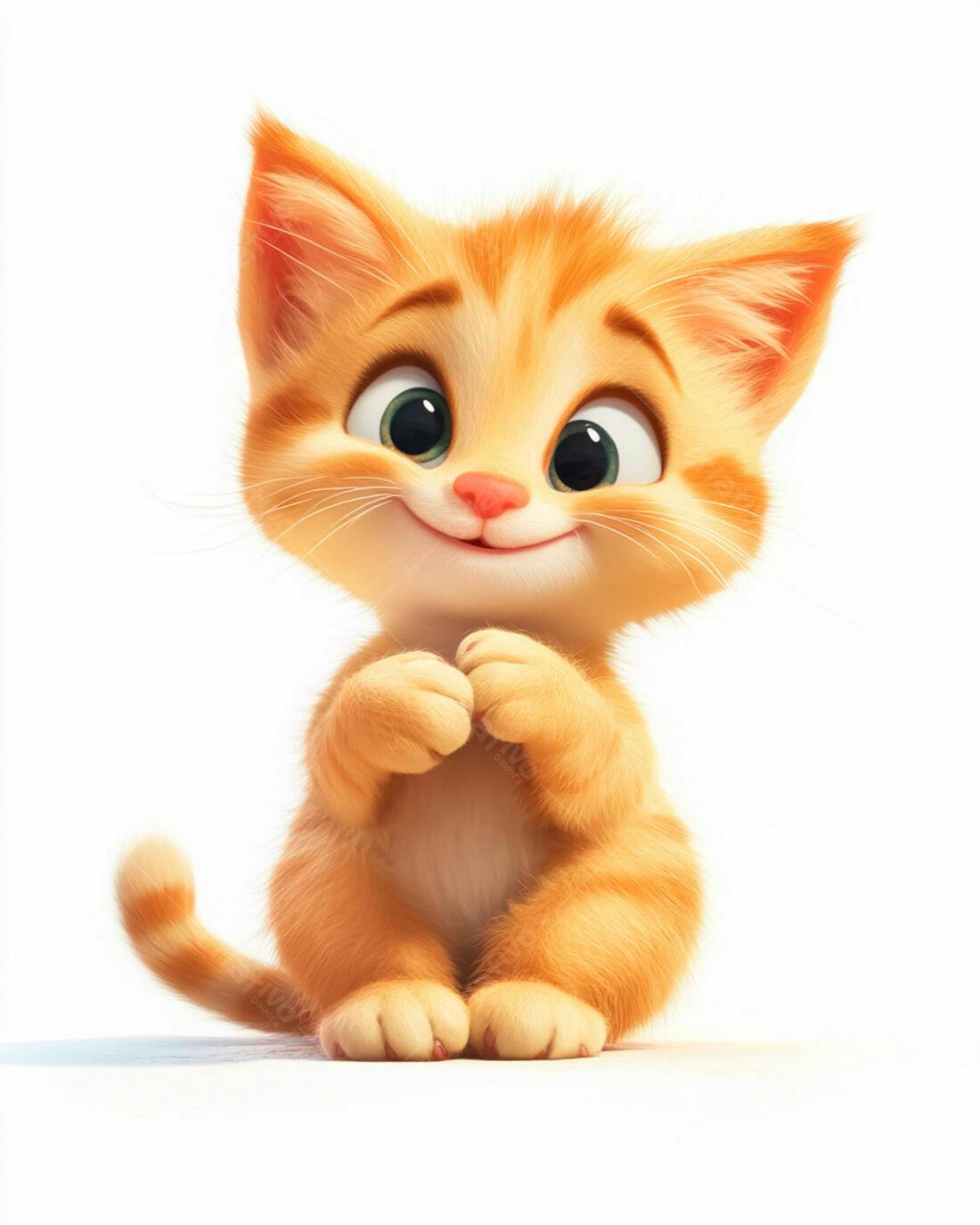 Gatinho fofo laranja sentado fundo branco