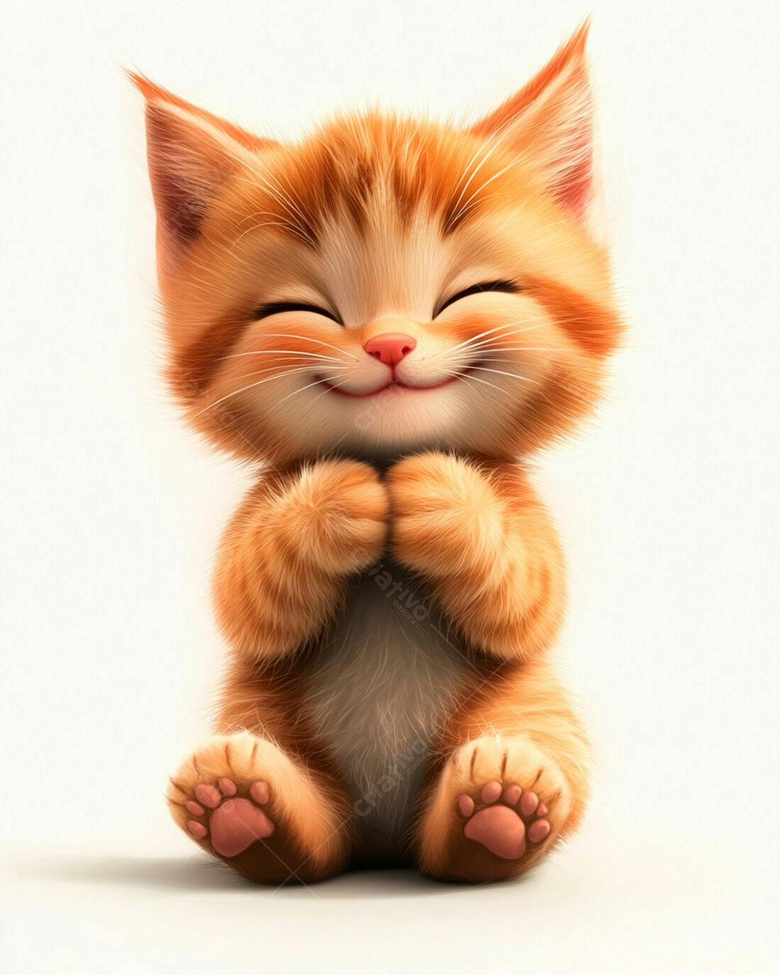 Gatinho fofo com patinhas rosa sentado