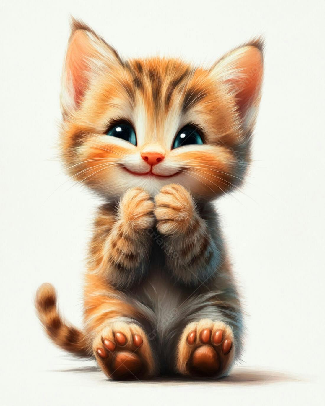 Gatinho fofo com patas juntas fundo branco