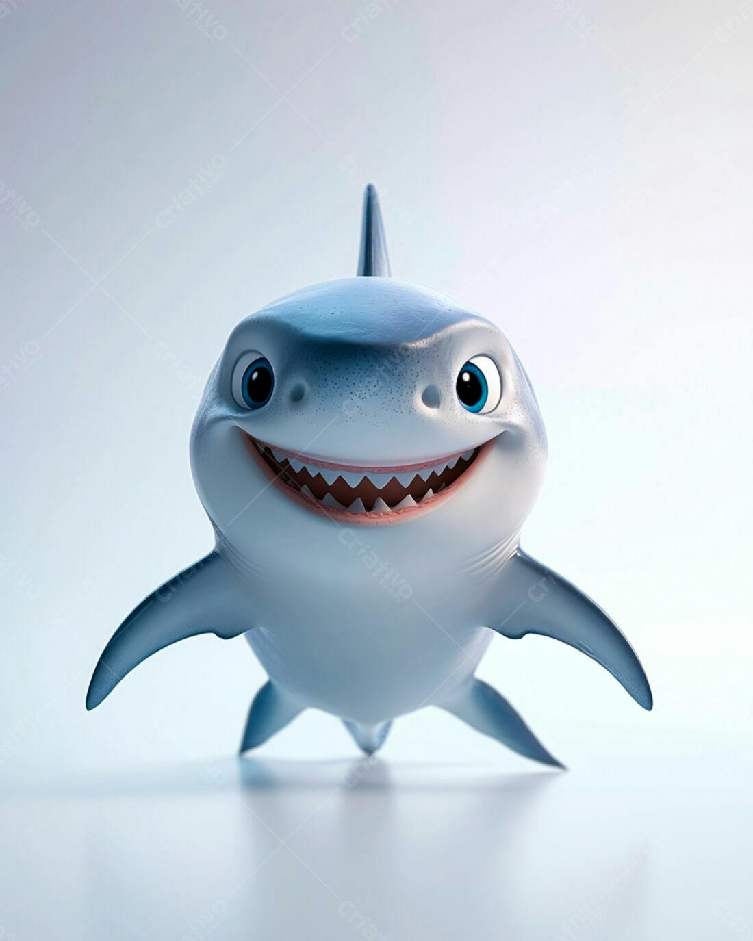 Tubarão animado sorrindo fundo claro