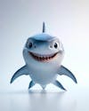 Image of a smiling blue shark on a white background