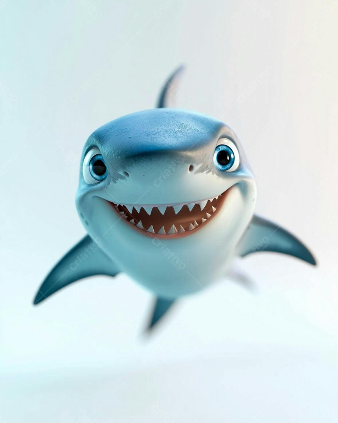 Tubarão animado sorrindo fundo branco
