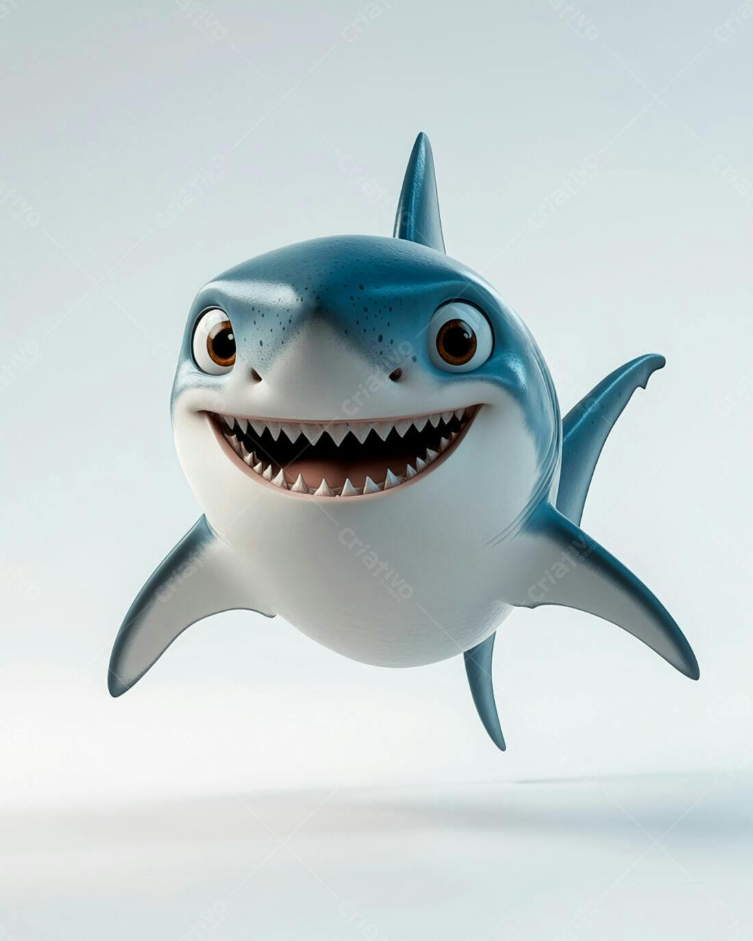 Tubarão Caricatura Sorrindo fundo branco