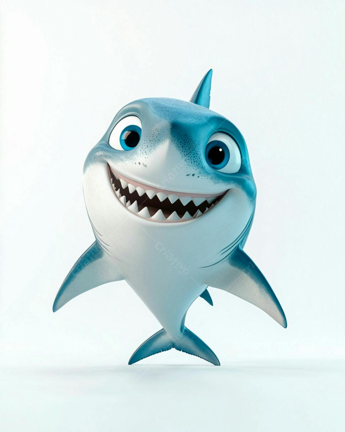 Tubarão animado sorrindo fundo branco