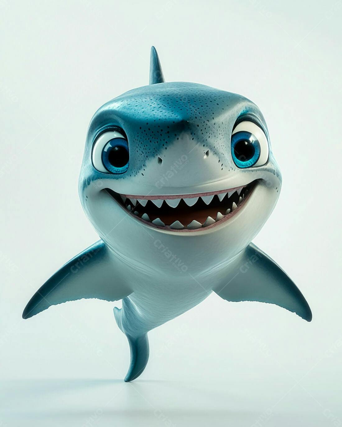 Tubarão desenho animado feliz fundo branco