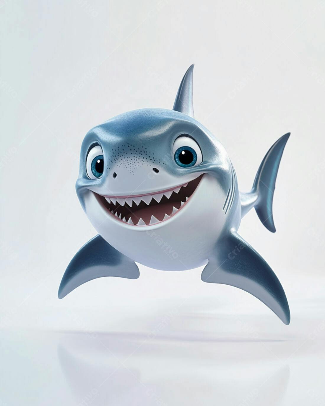 Tubarão animado sorridente fundo branco