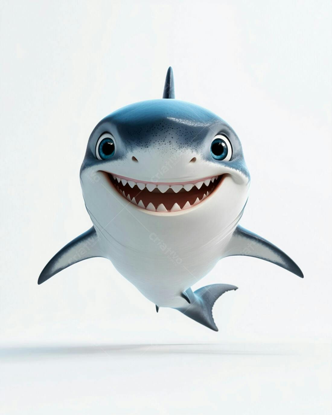 Tubarão Cartum Sorrindo fundo branco
