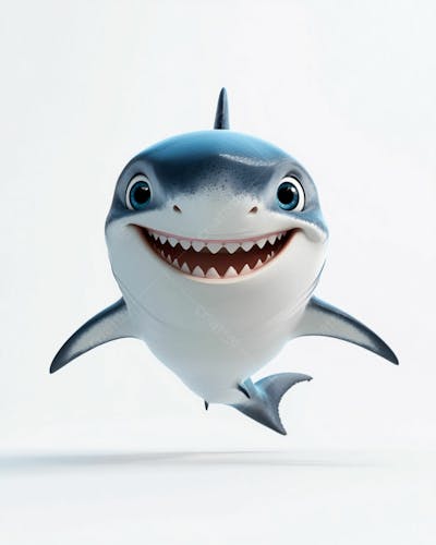 Imagem De Um Tubarão Azul Sorrindo Em Um Fundo Branco