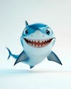 Image, of, a, smiling, blue, shark, on, a, white, background.