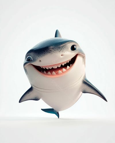Imagem De Um Tubarão Azul Sorrindo Em Um Fundo Branco