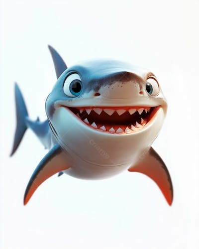 Imagem De Um Tubarão Azul Sorrindo Em Um Fundo Branco