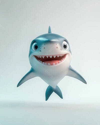 Imagem De Um Tubarão Azul Sorrindo Em Um Fundo Branco