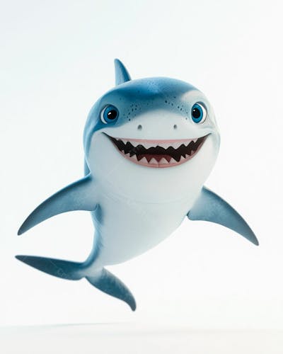 Imagem De Um Tubarão Azul Sorrindo Em Um Fundo Branco